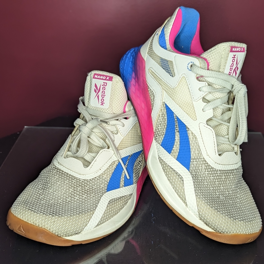 Reebok Womens Nano X FX7956 White/Proud Pink Training Shoes Sneakers Size 8.5.